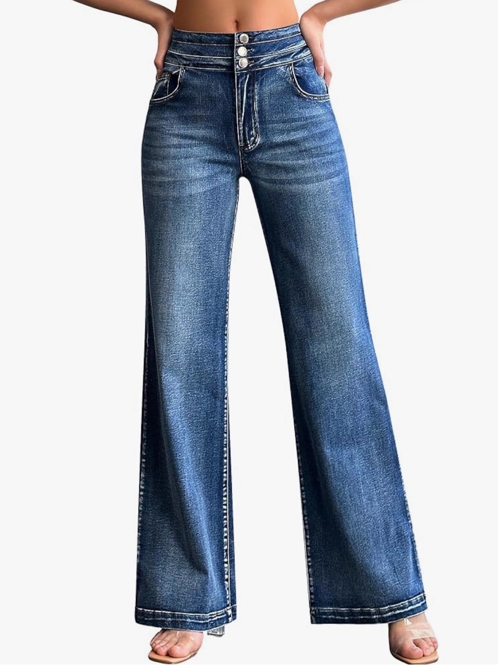 High-Waist Dark Blue Women’s Jeans with Triple-Button Waist